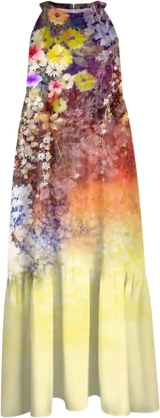 Womens Dresses Sleeveless Maxi Dresses for Women 2025 High Waisted Loose Swing Patchwork Spring