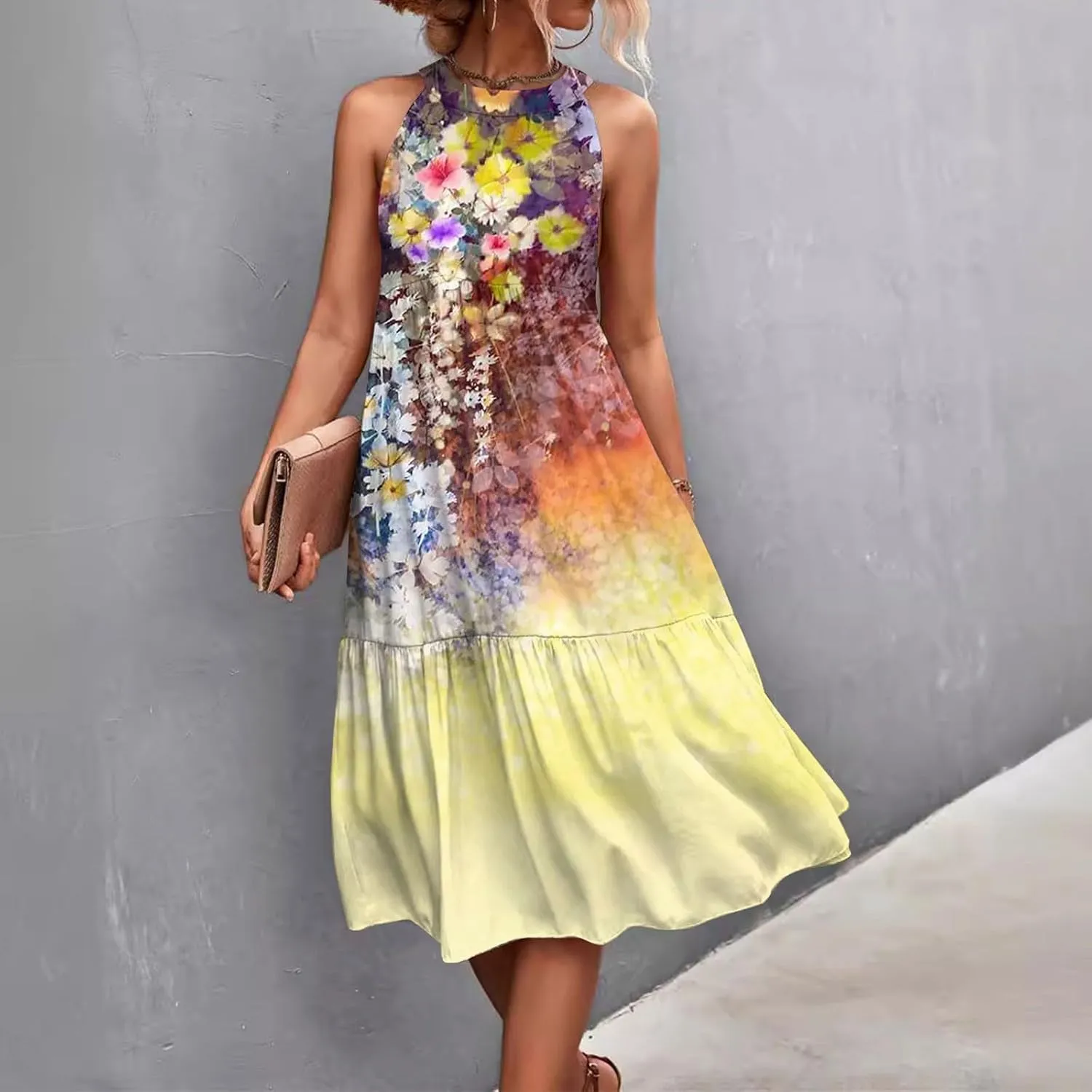 Womens Dresses Sleeveless Maxi Dresses for Women 2025 High Waisted Loose Swing Patchwork Spring