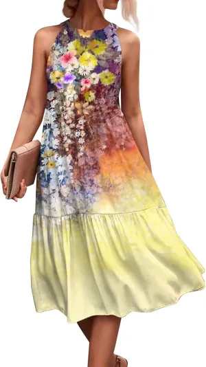 Womens Dresses Sleeveless Maxi Dresses for Women 2025 High Waisted Loose Swing Patchwork Spring