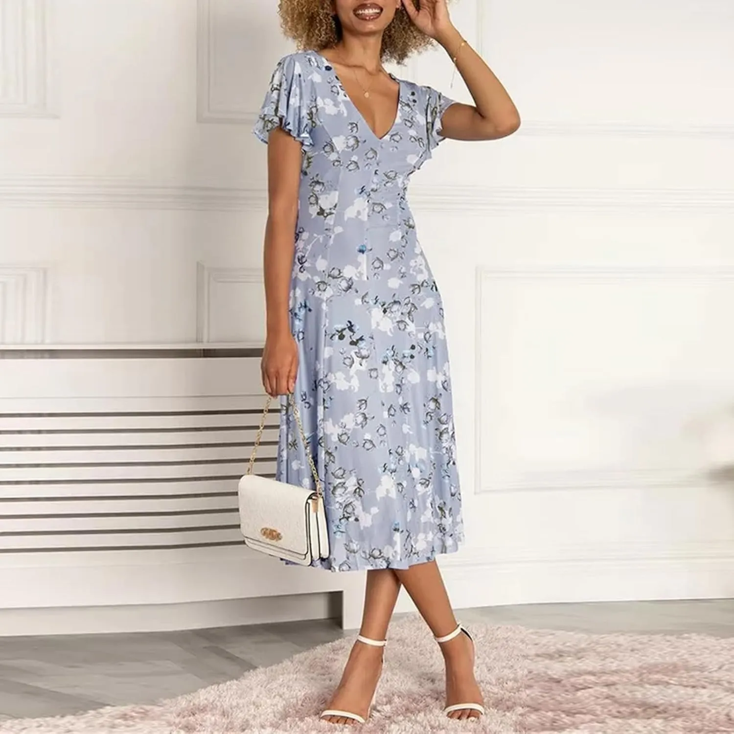 Womens Dresses Spring Summer Swing Casual Fitted Maxi Dresses for Women 2025 Ruffle Short Sleeve
