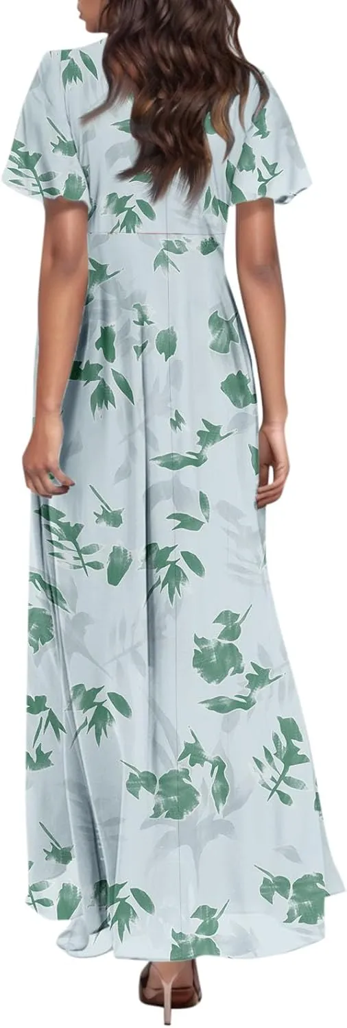 Womens Dresses Swing Maxi Dresses for Women Swing Flowy Ruffle Hem Ruffle Short Sleeve Womens