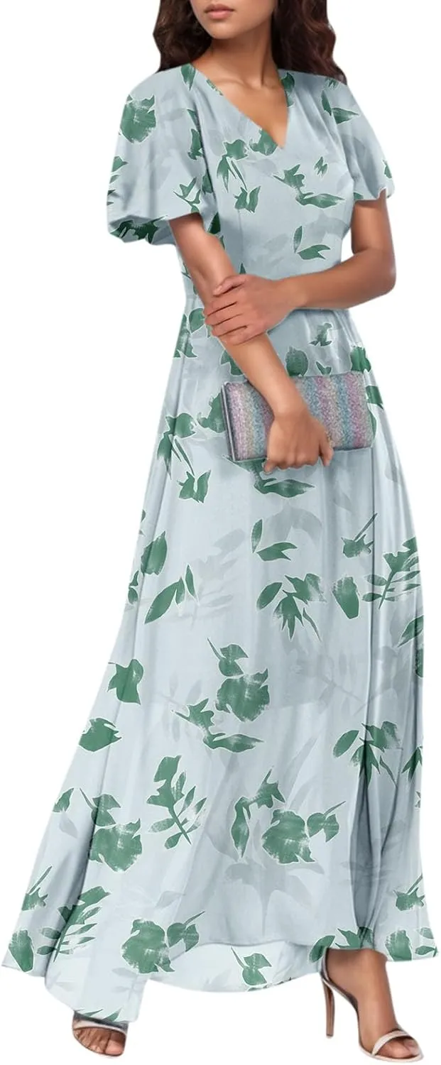 Womens Dresses Swing Maxi Dresses for Women Swing Flowy Ruffle Hem Ruffle Short Sleeve Womens