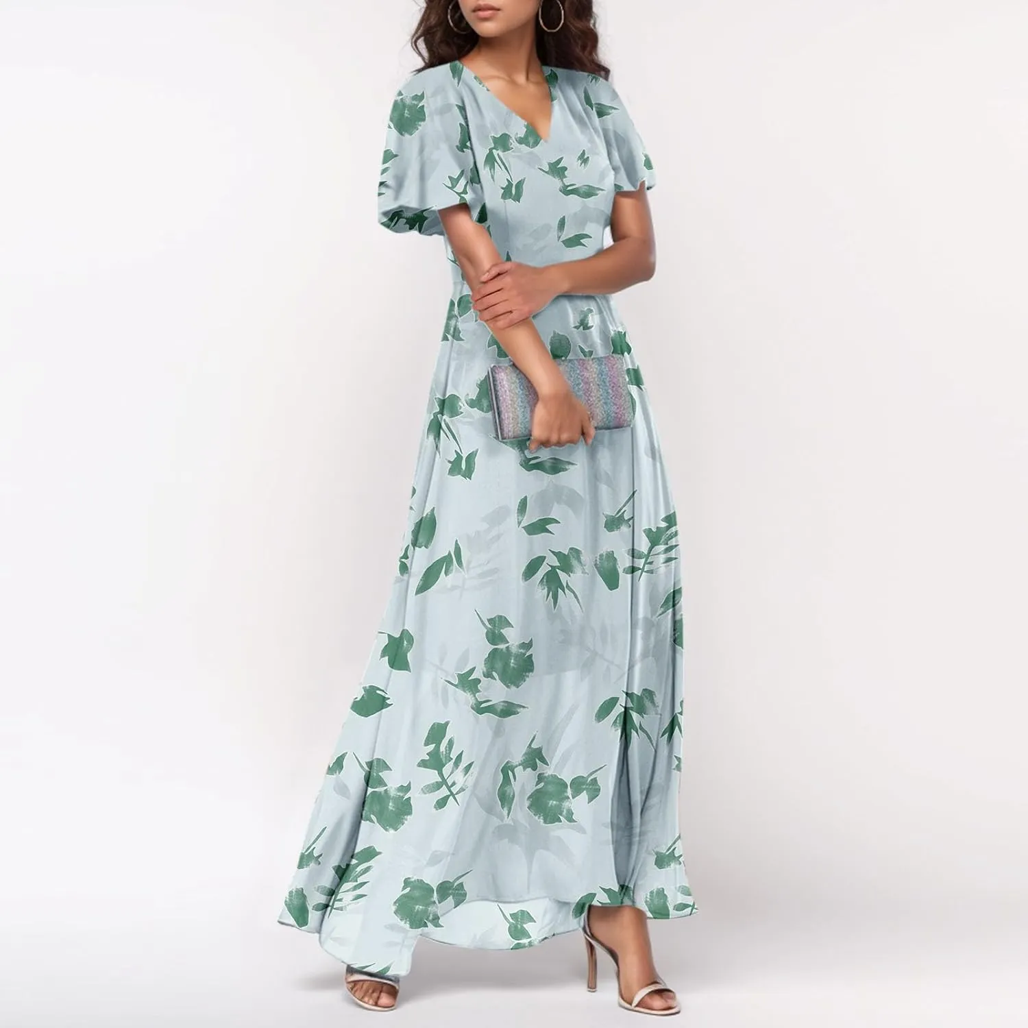 Womens Dresses Swing Maxi Dresses for Women Swing Flowy Ruffle Hem Ruffle Short Sleeve Womens