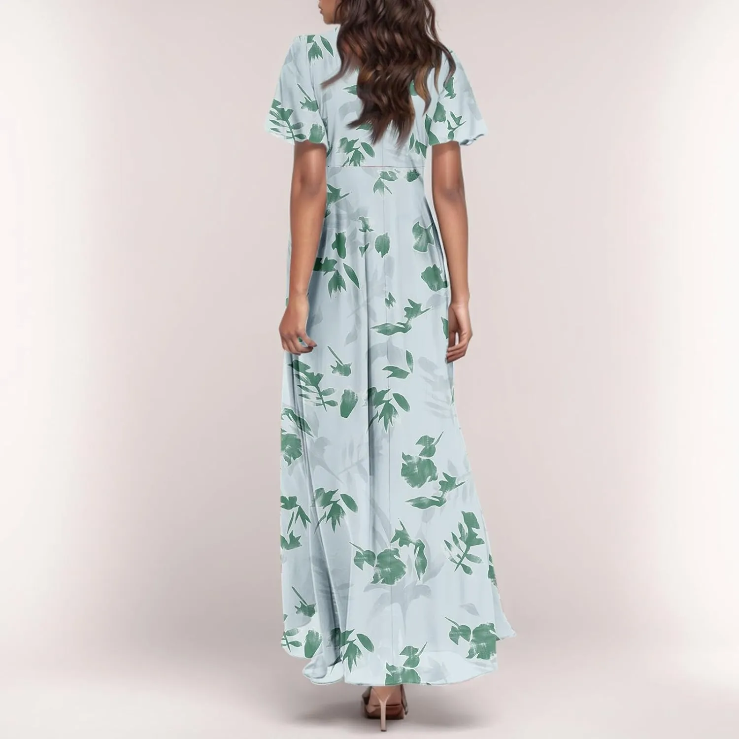 Womens Dresses Swing Maxi Dresses for Women Swing Flowy Ruffle Hem Ruffle Short Sleeve Womens