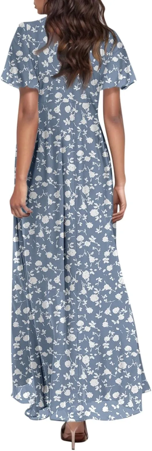 Womens Dresses Swing Maxi Dresses for Women Swing Flowy Ruffle Hem Ruffle Short Sleeve Womens