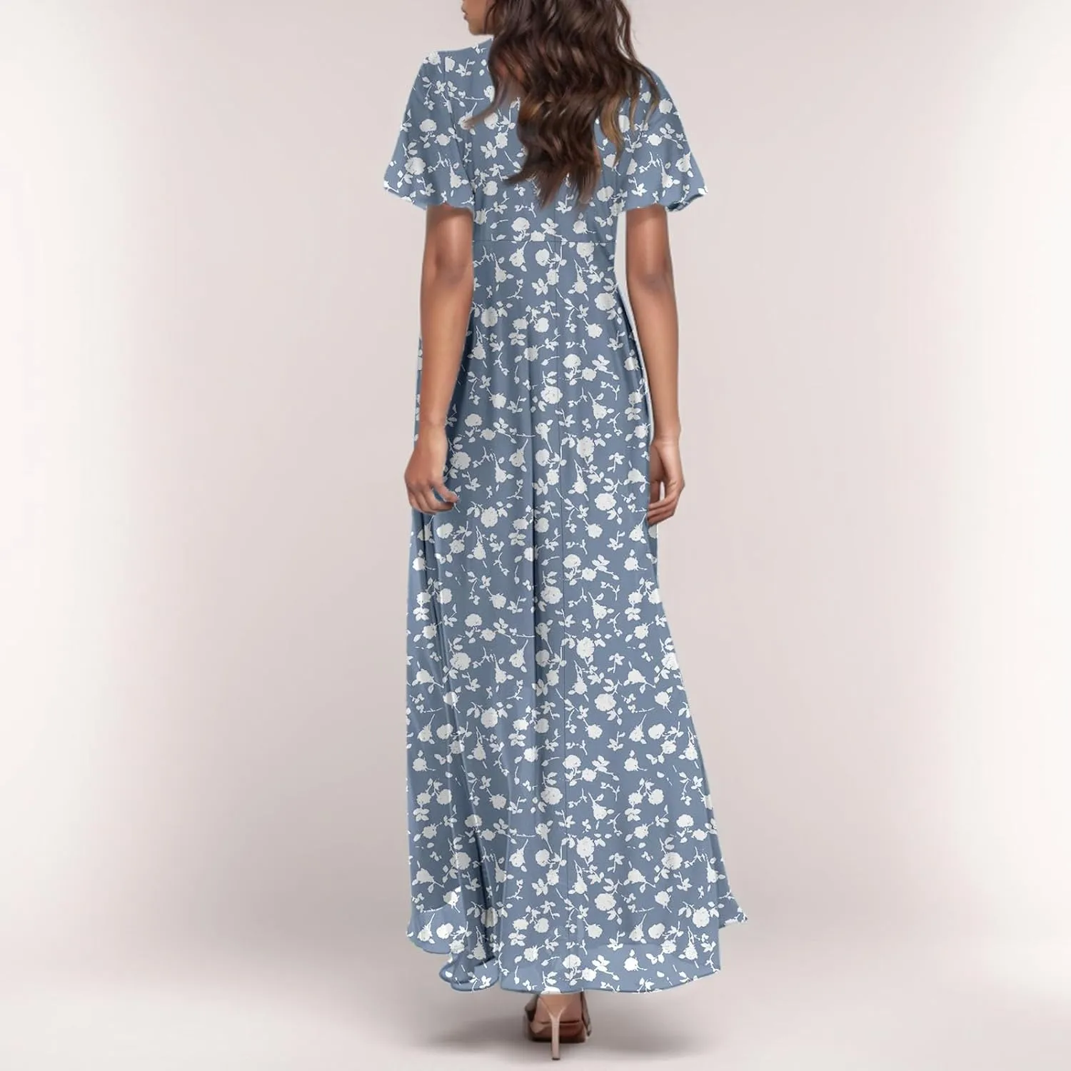 Womens Dresses Swing Maxi Dresses for Women Swing Flowy Ruffle Hem Ruffle Short Sleeve Womens