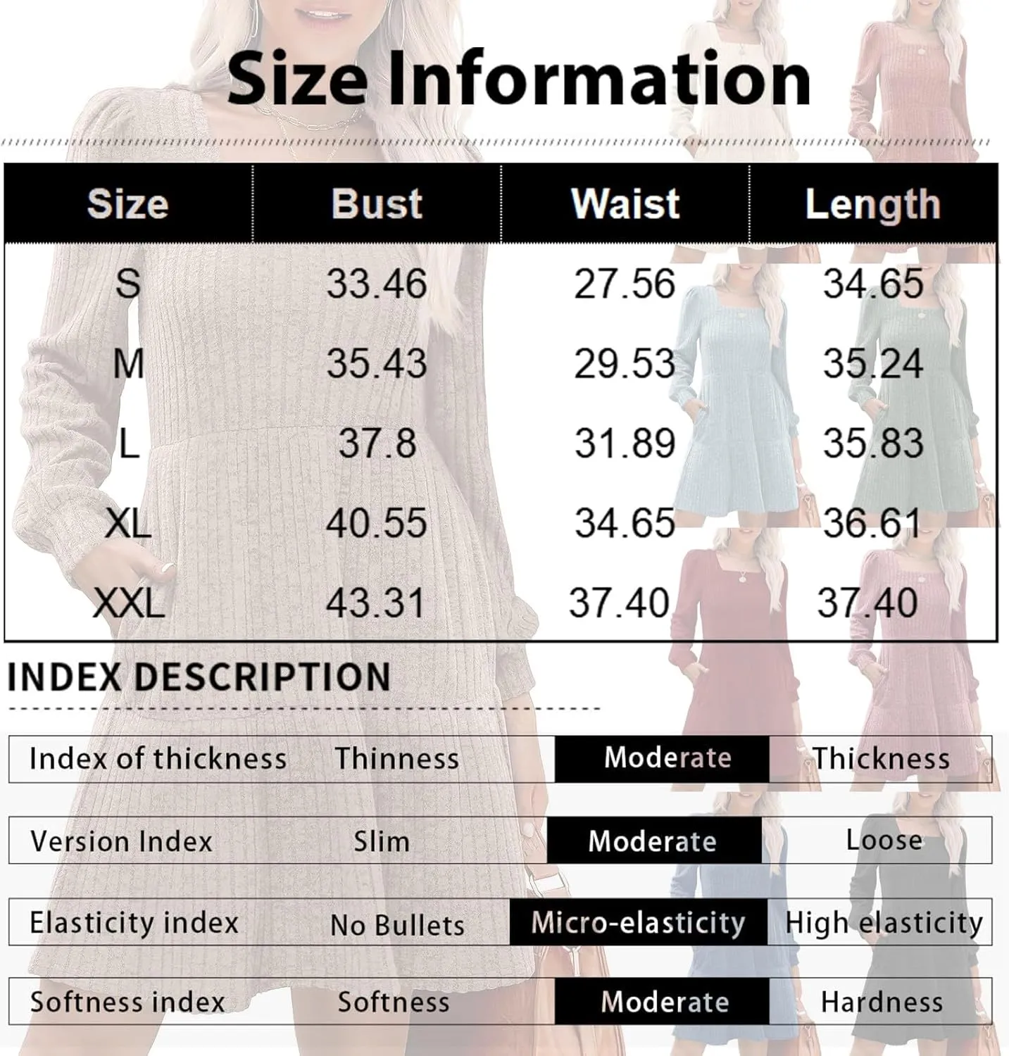 Women's Fall Winter Casual Trendy Square Neck Long Sleeve Flowy Dress Plus Size, S-2XL