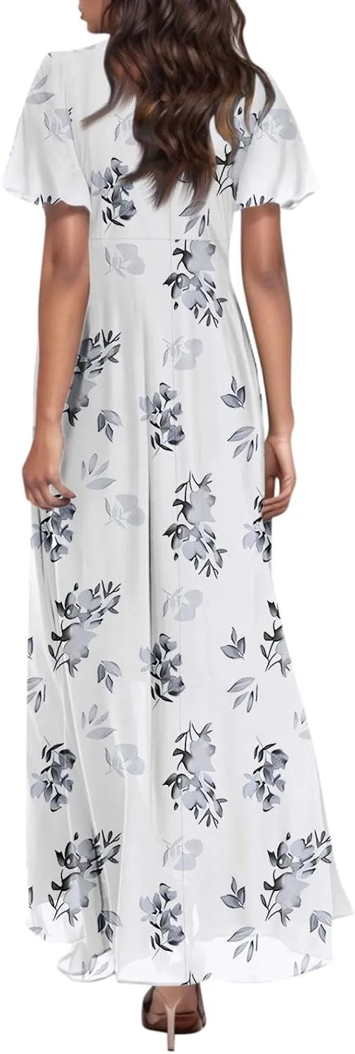Women's Floral Print Chiffon Dress - Blue, Size S, Midi Length, Spring/Summer