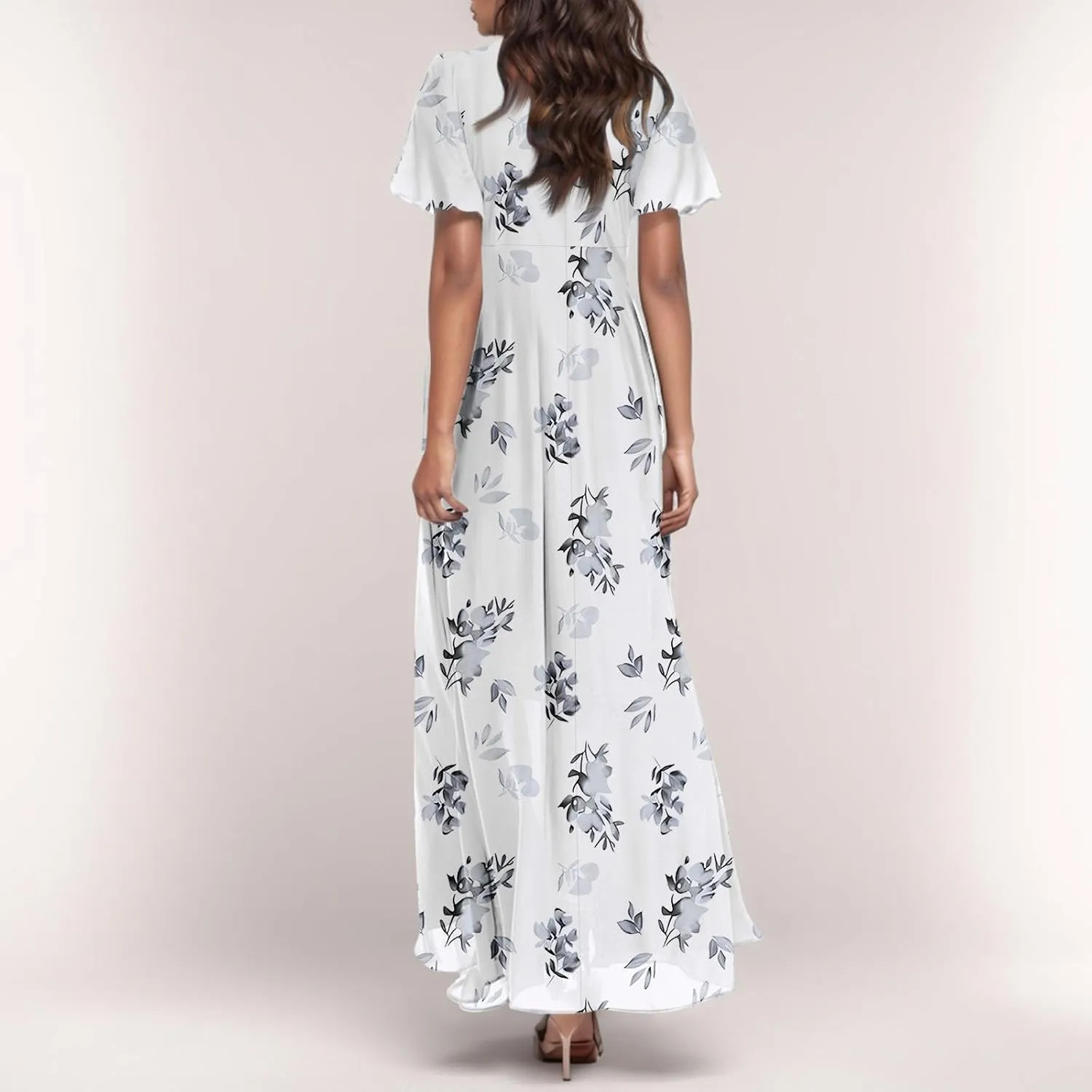 Women's Floral Print Chiffon Dress - Blue, Size S, Midi Length, Spring/Summer
