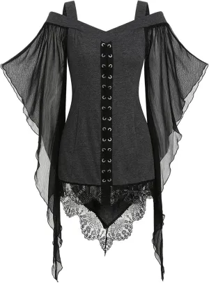 Women's Gothic Lace Patchwork Dress Retro Steampunk Renaissance Dress Goth Bandage Dresses Sexy Halloween Costume