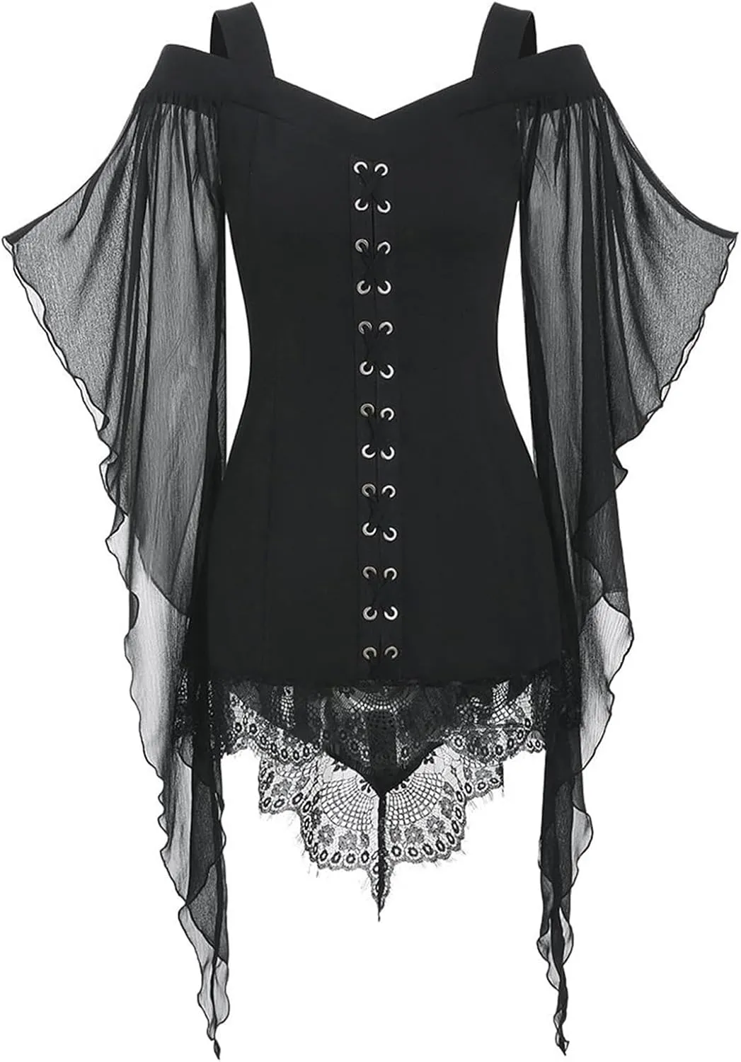 Women's Gothic Lace Patchwork Dress Retro Steampunk Renaissance Dress Goth Bandage Dresses Sexy Halloween Costume