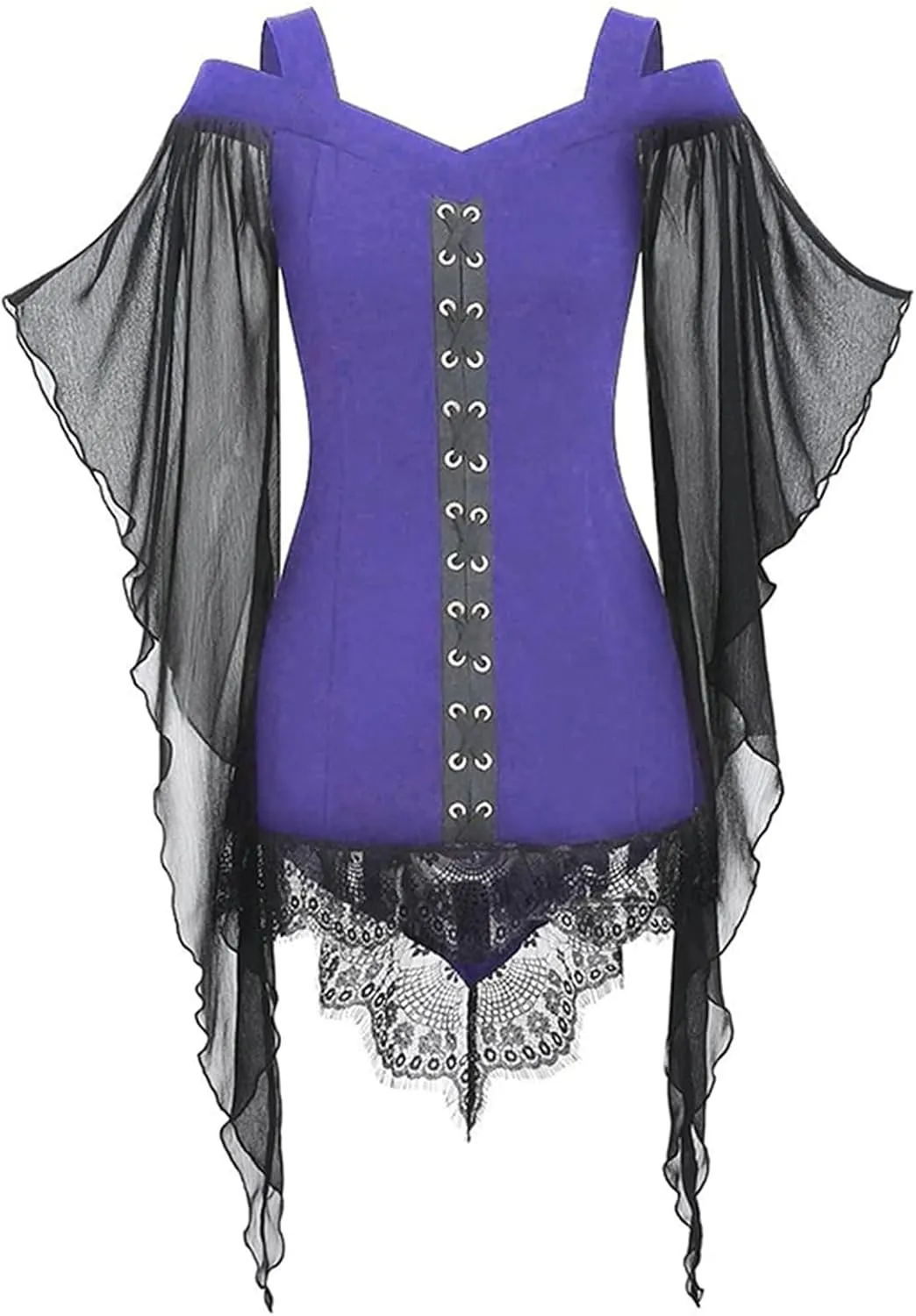 Women's Gothic Lace Patchwork Dress Retro Steampunk Renaissance Dress Goth Bandage Dresses Sexy Halloween Costume