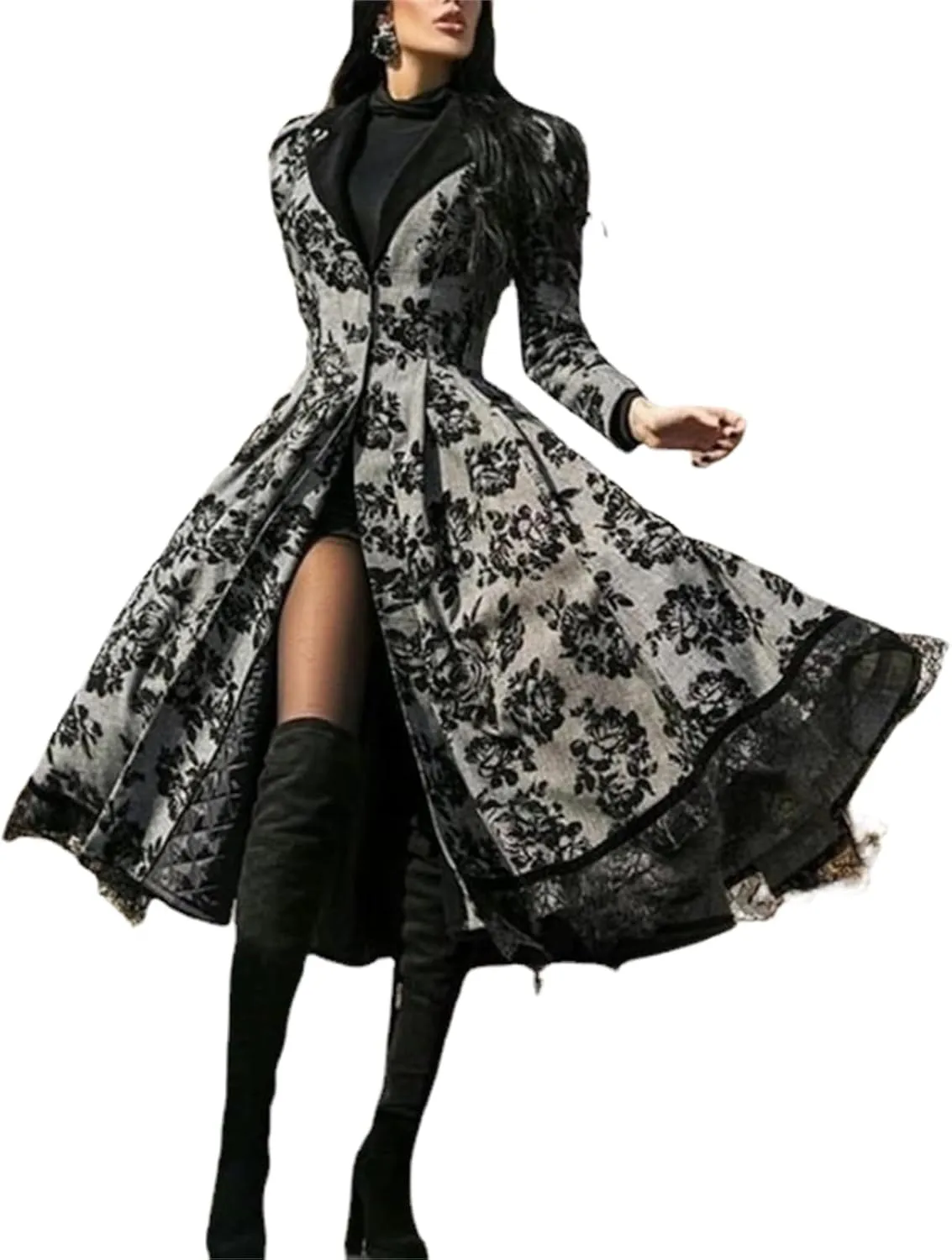 Women's Gothic Lace Patchwork Dress Retro Steampunk Renaissance Dress Goth Bandage Dresses Sexy Halloween Costume