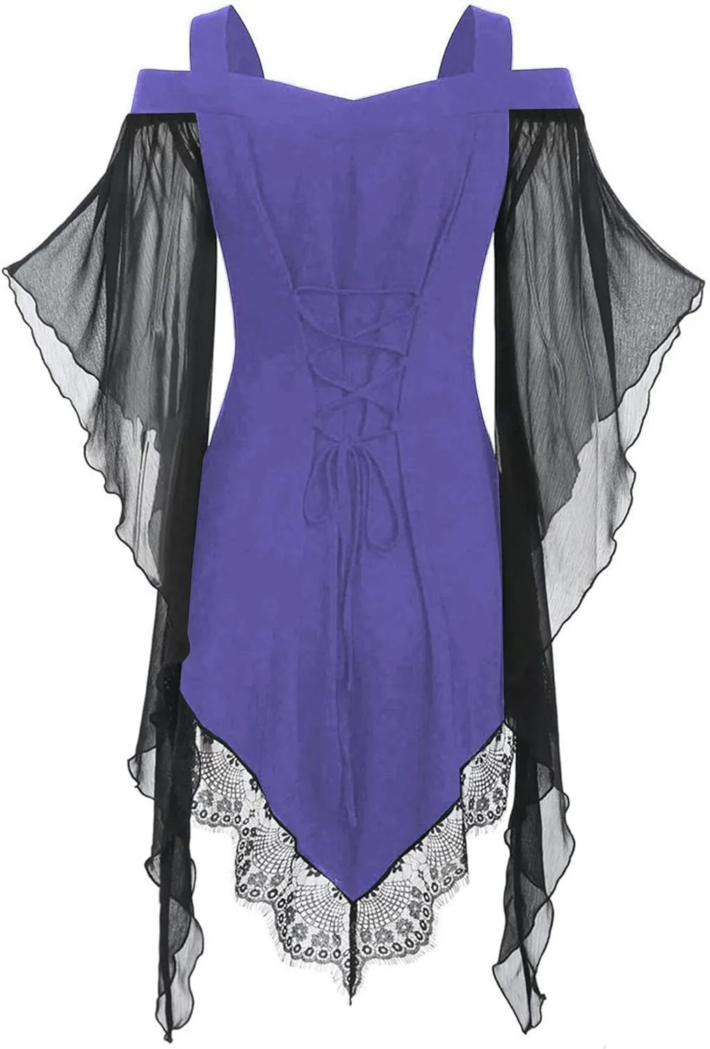 Women's Gothic Lace Patchwork Dress Retro Steampunk Renaissance Dress Goth Bandage Dresses Sexy Halloween Costume