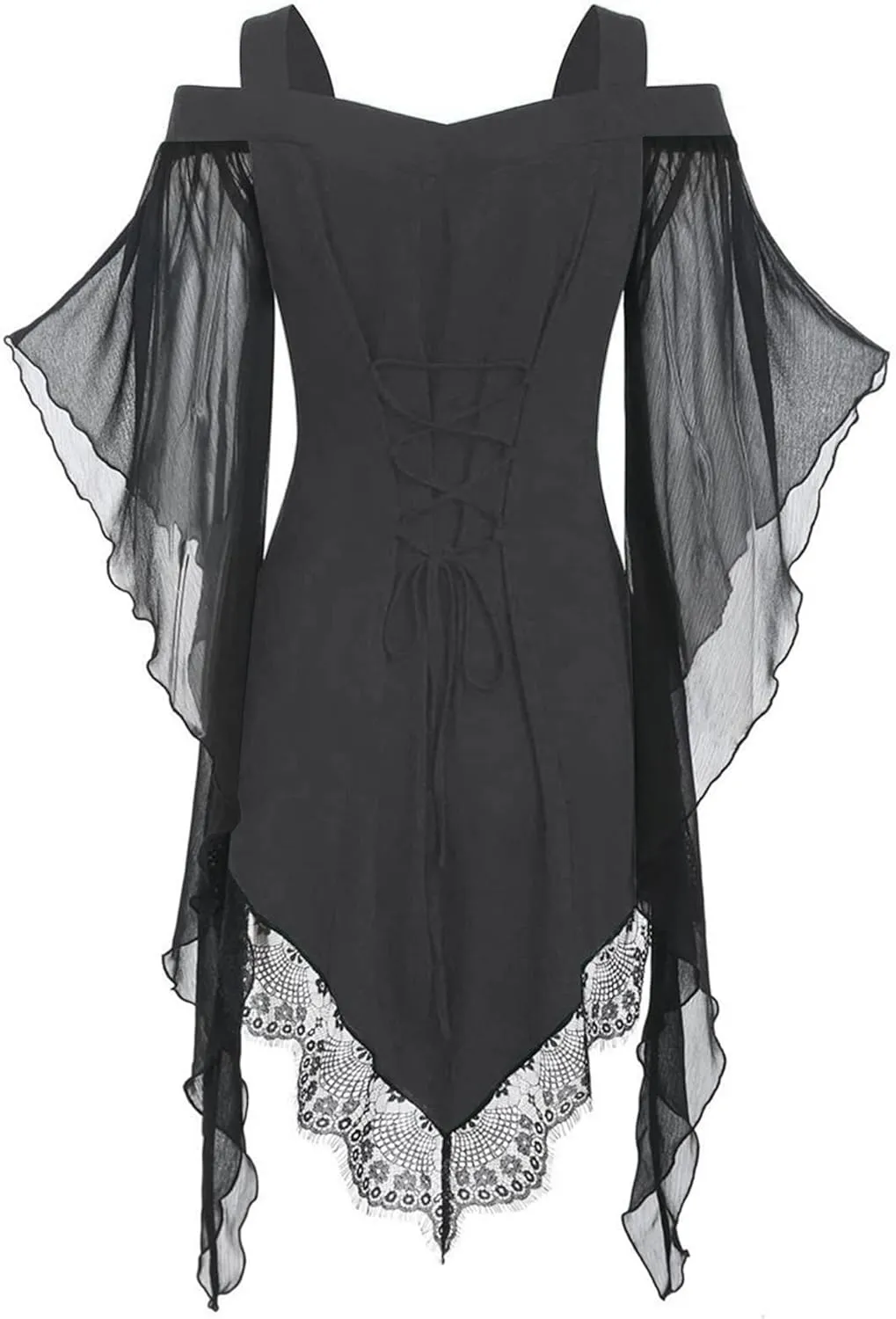 Women's Gothic Lace Patchwork Dress Retro Steampunk Renaissance Dress Goth Bandage Dresses Sexy Halloween Costume
