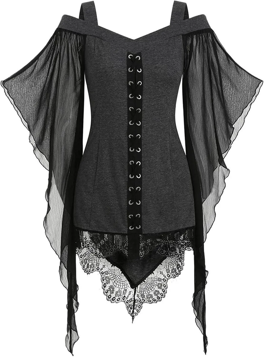 Women's Gothic Lace Patchwork Dress Retro Steampunk Renaissance Dress Goth Bandage Dresses Sexy Halloween Costume