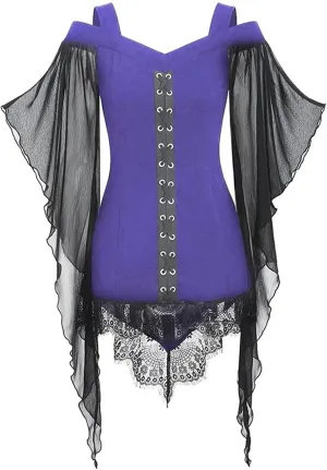 Women's Gothic Lace Patchwork Dress Retro Steampunk Renaissance Dress Goth Bandage Dresses Sexy Halloween Costume