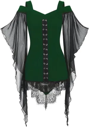 Women's Gothic Lace Patchwork Dress Retro Steampunk Renaissance Dress Goth Bandage Dresses Sexy Halloween Costume