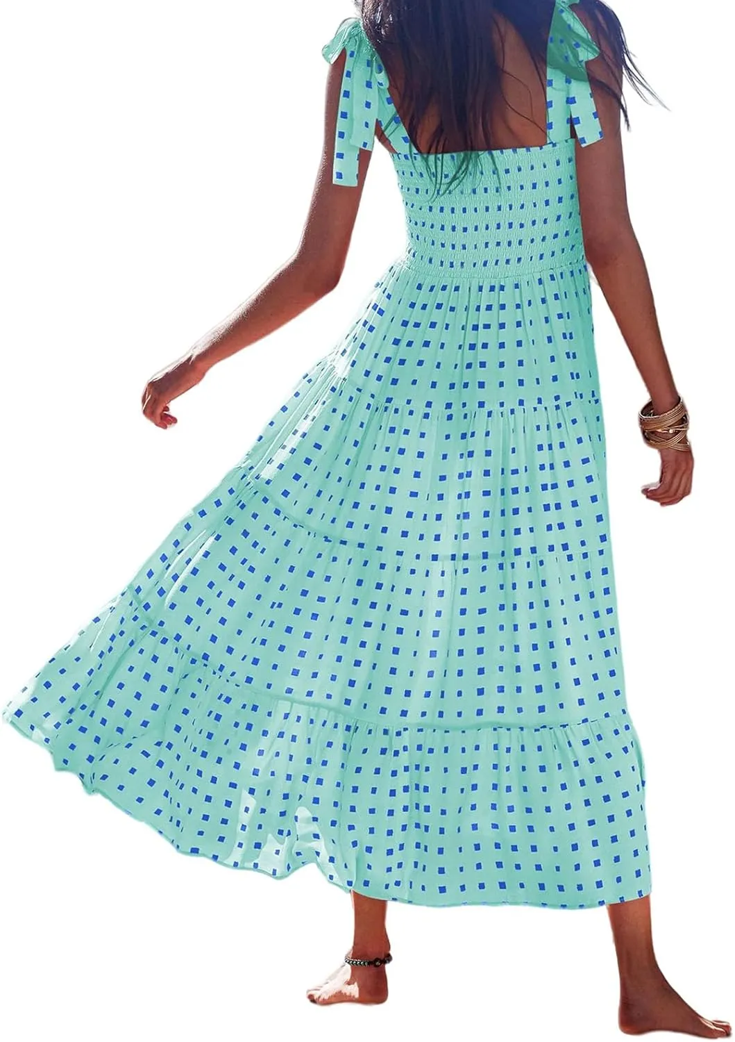 Women's Halter Midi Dress Summer Printed Beach Sundress Flowy Boho Dresses Sleeveless Vacation Floral Maxi Skirts