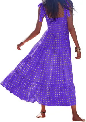 Women's Halter Midi Dress Summer Printed Beach Sundress Flowy Boho Dresses Sleeveless Vacation Floral Maxi Skirts