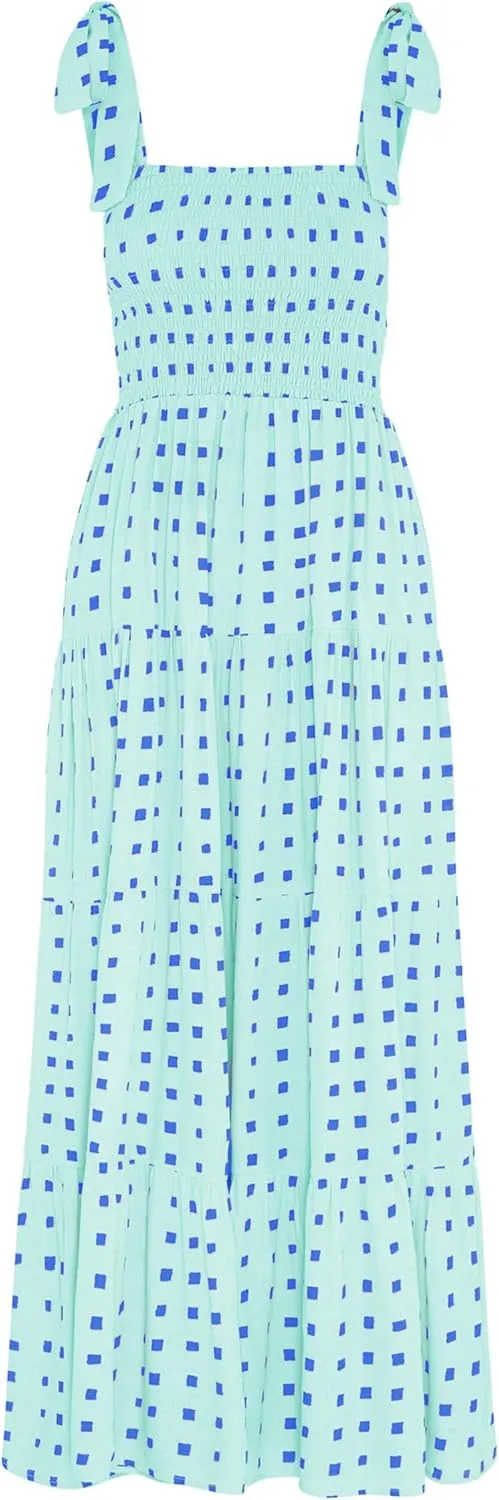 Women's Halter Midi Dress Summer Printed Beach Sundress Flowy Boho Dresses Sleeveless Vacation Floral Maxi Skirts