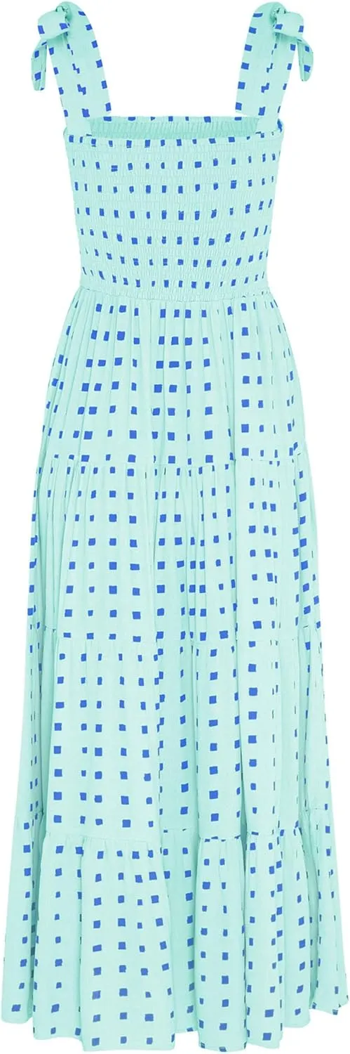 Women's Halter Midi Dress Summer Printed Beach Sundress Flowy Boho Dresses Sleeveless Vacation Floral Maxi Skirts