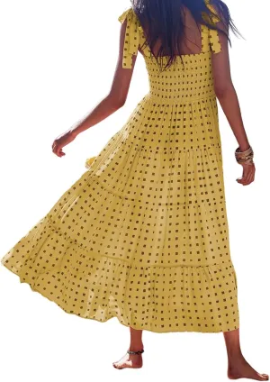 Women's Halter Midi Dress Summer Printed Beach Sundress Flowy Boho Dresses Sleeveless Vacation Floral Maxi Skirts