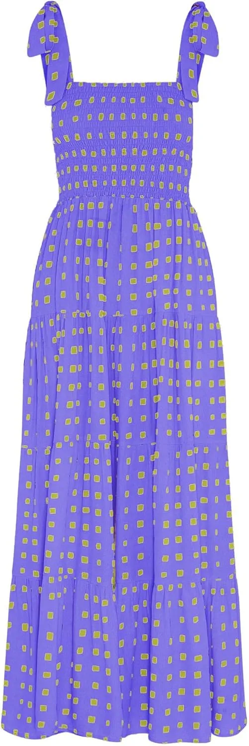 Women's Halter Midi Dress Summer Printed Beach Sundress Flowy Boho Dresses Sleeveless Vacation Floral Maxi Skirts