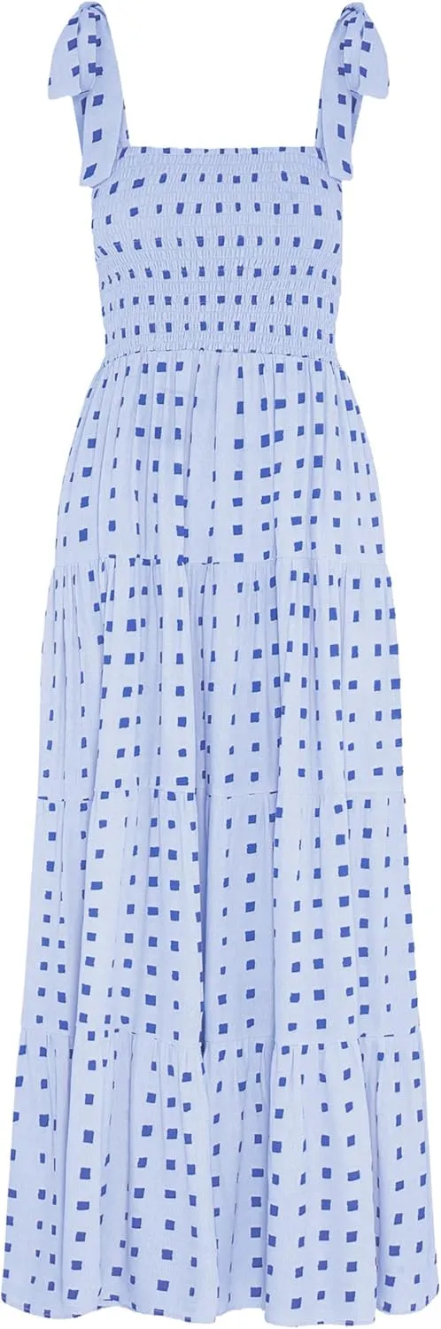 Women's Halter Midi Dress Summer Printed Beach Sundress Flowy Boho Dresses Sleeveless Vacation Floral Maxi Skirts