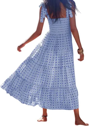 Women's Halter Midi Dress Summer Printed Beach Sundress Flowy Boho Dresses Sleeveless Vacation Floral Maxi Skirts