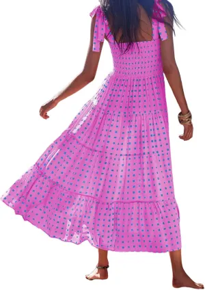 Women's Halter Midi Dress Summer Printed Beach Sundress Flowy Boho Dresses Sleeveless Vacation Floral Maxi Skirts