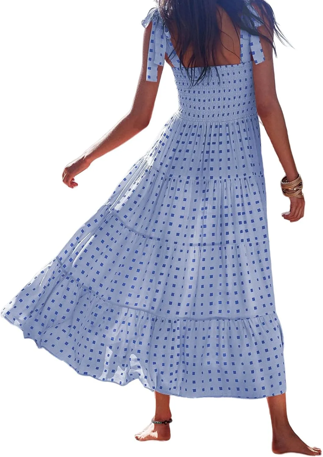 Women's Halter Midi Dress Summer Printed Beach Sundress Flowy Boho Dresses Sleeveless Vacation Floral Maxi Skirts