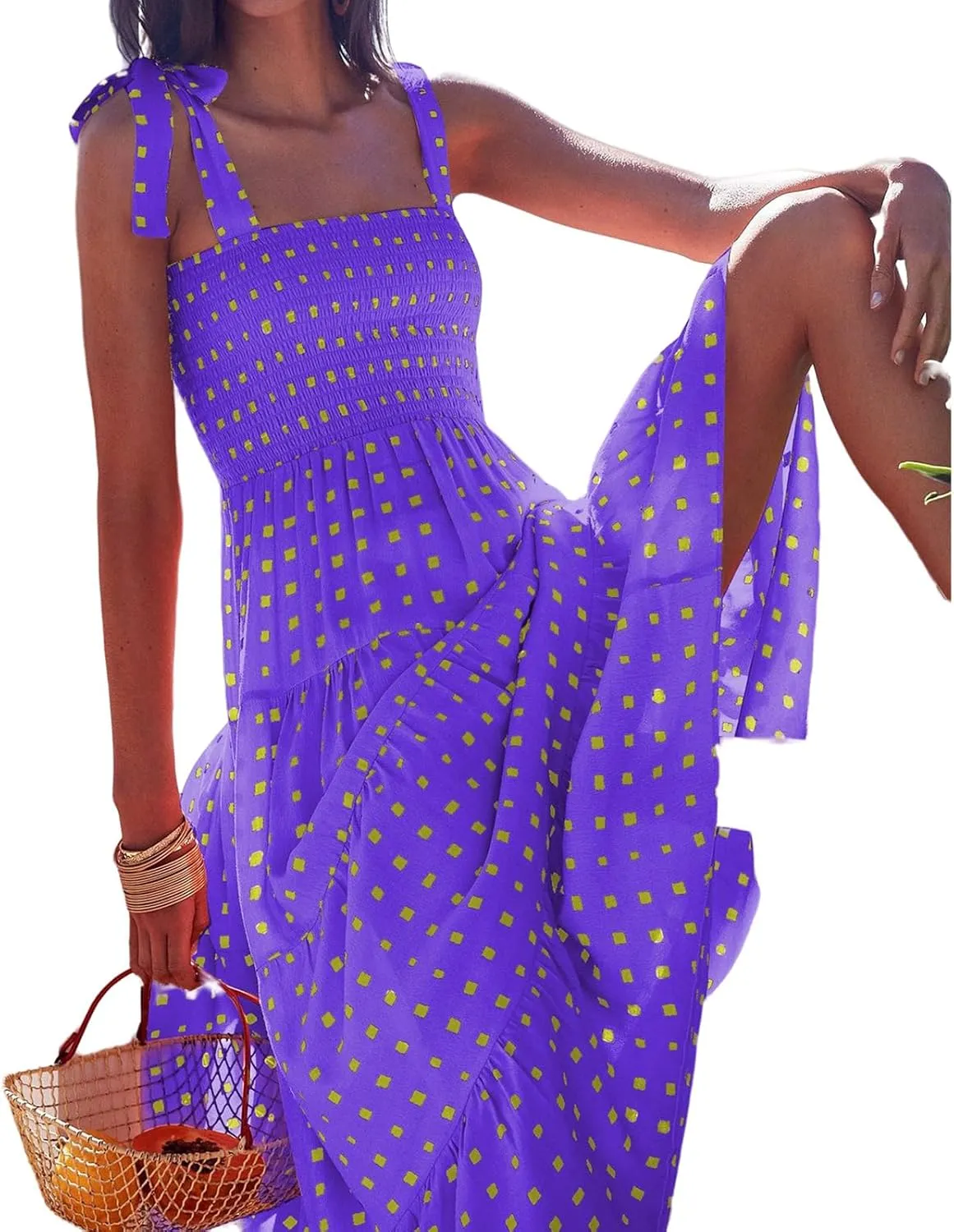 Women's Halter Midi Dress Summer Printed Beach Sundress Flowy Boho Dresses Sleeveless Vacation Floral Maxi Skirts