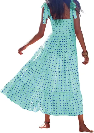 Women's Halter Midi Dress Summer Printed Beach Sundress Flowy Boho Dresses Sleeveless Vacation Floral Maxi Skirts