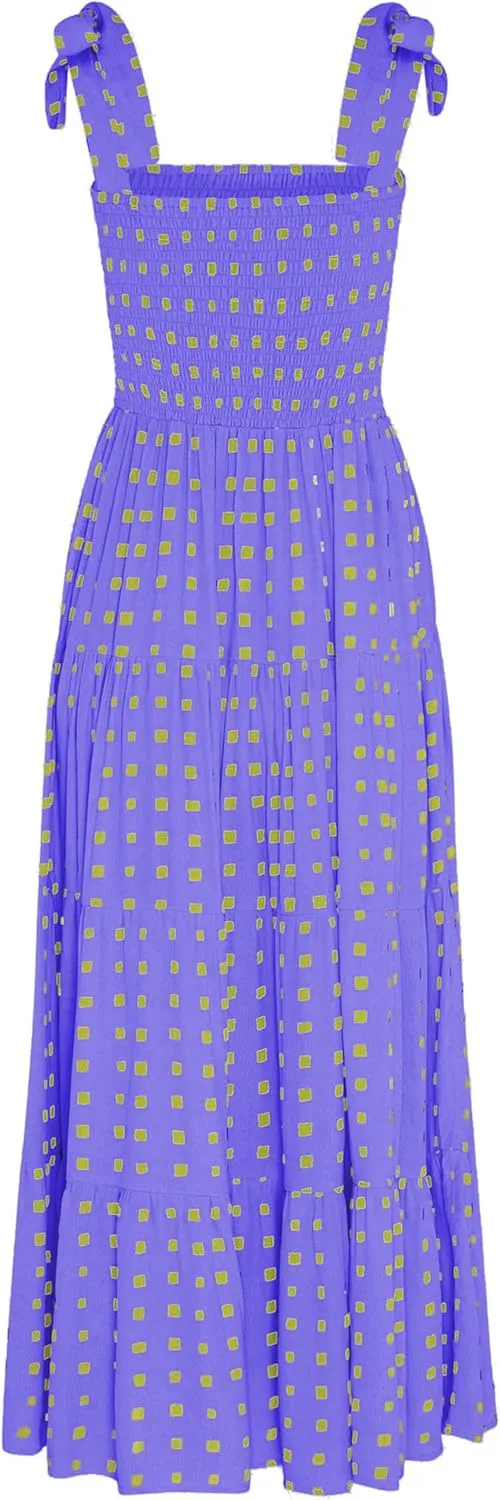 Women's Halter Midi Dress Summer Printed Beach Sundress Flowy Boho Dresses Sleeveless Vacation Floral Maxi Skirts