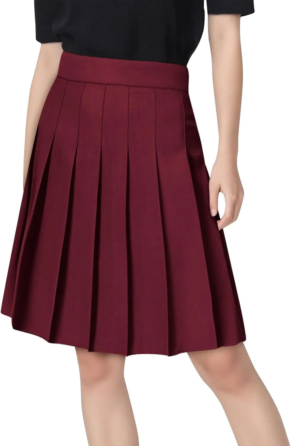 Women's High Waist Pleated Midi Skirt Plus Size Skater Tennis Skirt Comfort School Uniform Skirt with Shorts