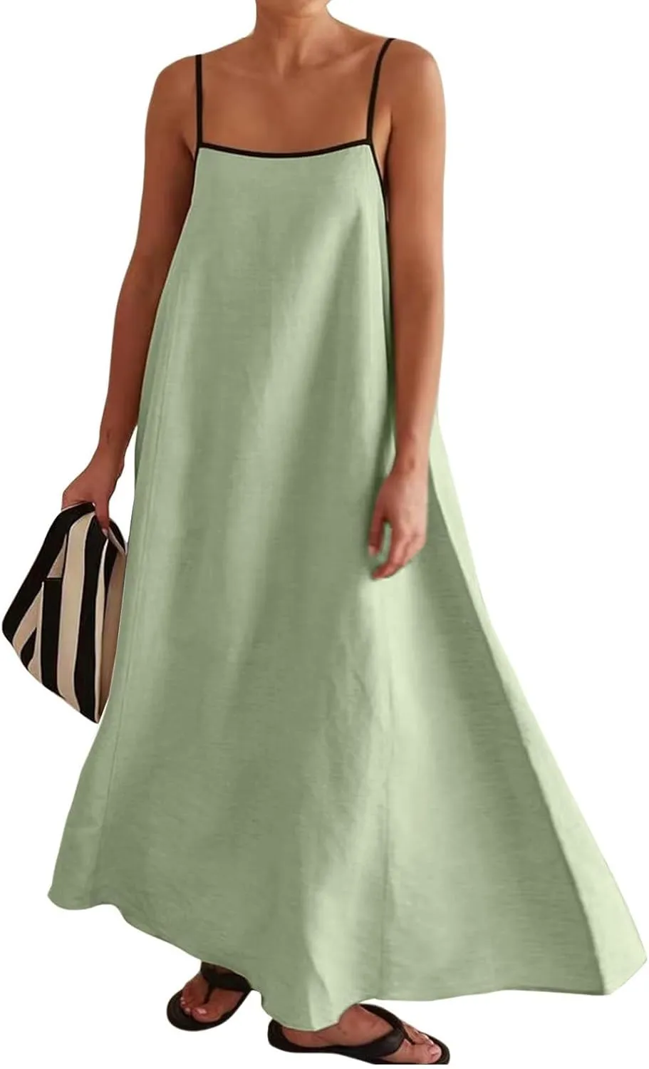 Womens Linen Maxi Dress Spaghetti Straps Backless Sleeveless Sundress Summer Flowy Dresses Beach Vacation Dress