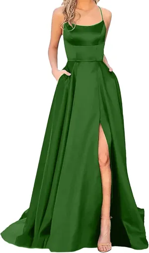 Womens Long Prom Dresses for Teens with Pockets Spaghetti Straps Formal Party Evening Gowns 2025 Prom Dress