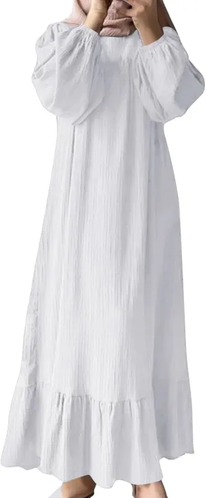 Women's Long Sleeve Dresses Fall Casual Retro Vintage Maxi Dress Elegant Round Neck Wedding Guest Long Dresses