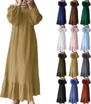 Women's Long Sleeve Dresses Fall Casual Retro Vintage Maxi Dress Elegant Round Neck Wedding Guest Long Dresses