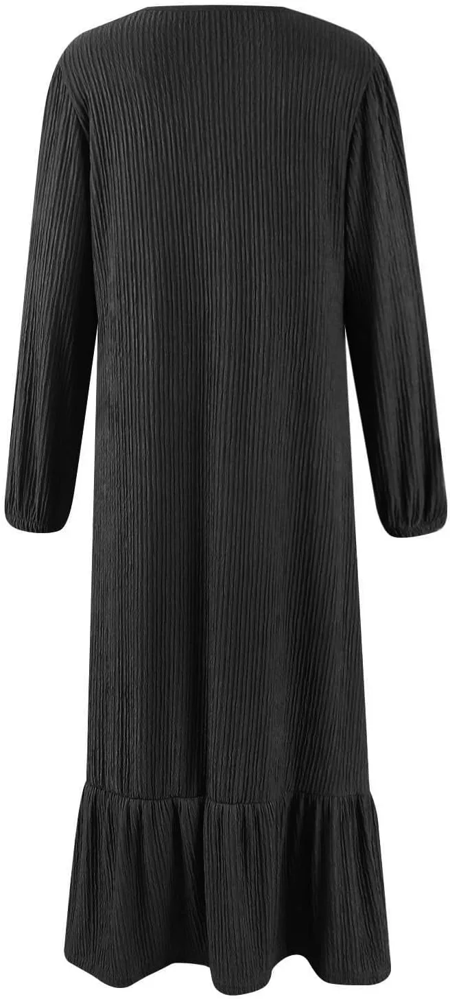 Women's Long Sleeve Dresses Fall Casual Retro Vintage Maxi Dress Elegant Round Neck Wedding Guest Long Dresses