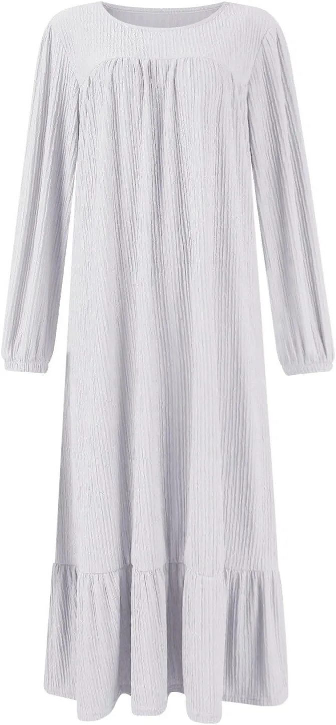 Women's Long Sleeve Dresses Fall Casual Retro Vintage Maxi Dress Elegant Round Neck Wedding Guest Long Dresses