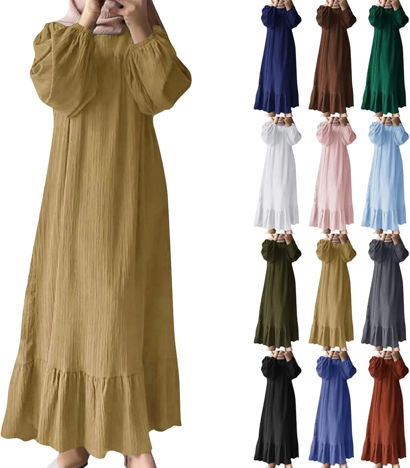 Women's Long Sleeve Dresses Fall Casual Retro Vintage Maxi Dress Elegant Round Neck Wedding Guest Long Dresses