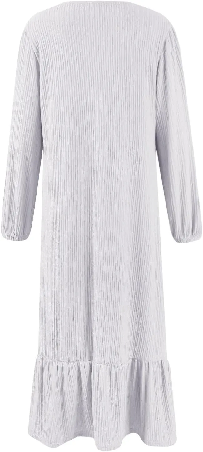 Women's Long Sleeve Dresses Fall Casual Retro Vintage Maxi Dress Elegant Round Neck Wedding Guest Long Dresses