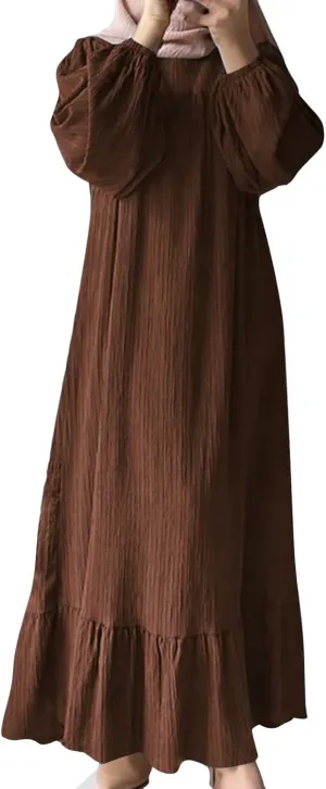 Women's Long Sleeve Dresses Fall Casual Retro Vintage Maxi Dress Elegant Round Neck Wedding Guest Long Dresses