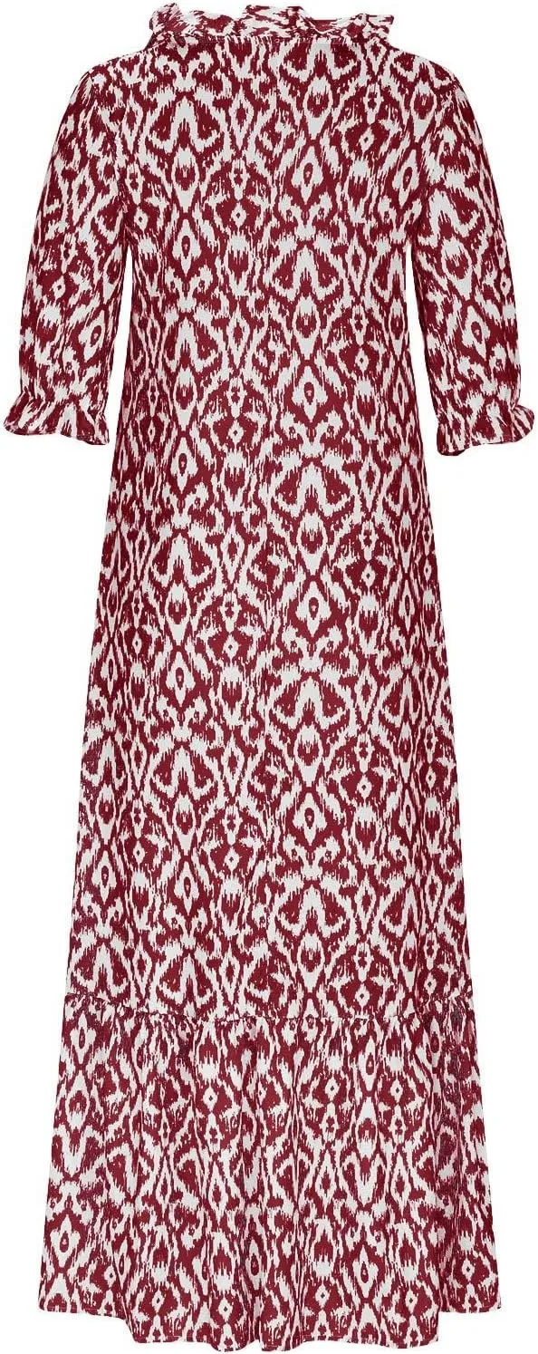 Womens Maxi Dress Summer Boho Floral V Neck Short Sleeve Tassel Flowy Dress Casual Flowy A Line Beach Long Dresses