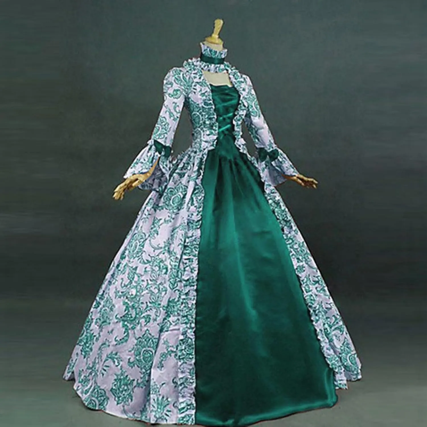 Womens Medieval Gothic Vintage Dress Patchwork Square Neck Renaissance Retro Costume Victorian Long Halloween Dresses