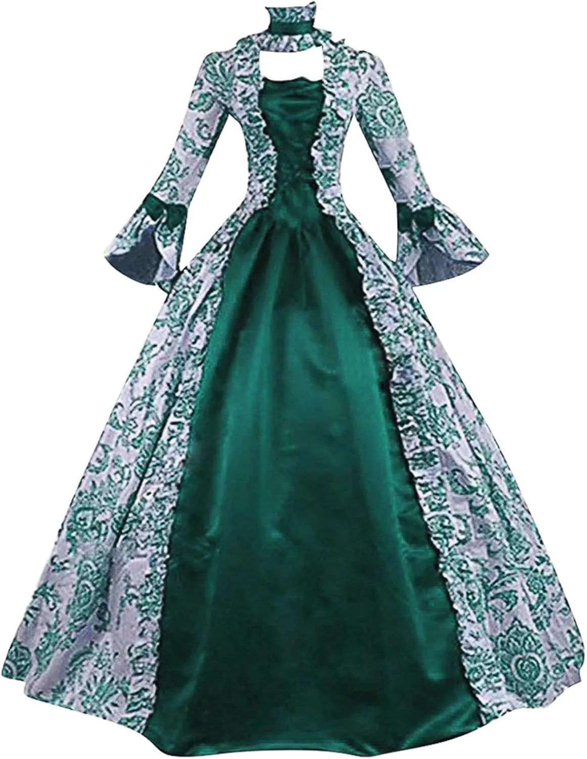 Womens Medieval Gothic Vintage Dress Patchwork Square Neck Renaissance Retro Costume Victorian Long Halloween Dresses
