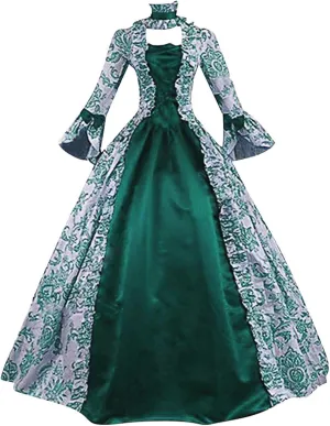 Womens Medieval Gothic Vintage Dress Patchwork Square Neck Renaissance Retro Costume Victorian Long Halloween Dresses