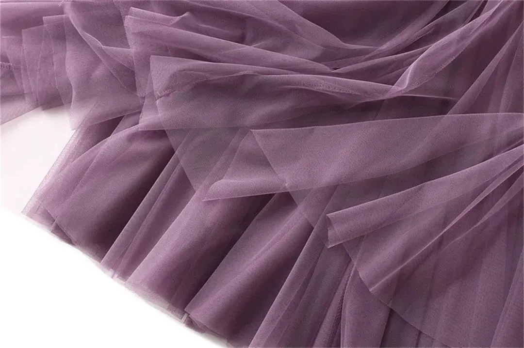 Women's Mesh Tulle Skirt Elastic High Waist A-Line Solid Color Pleated Casual Midi Skirts